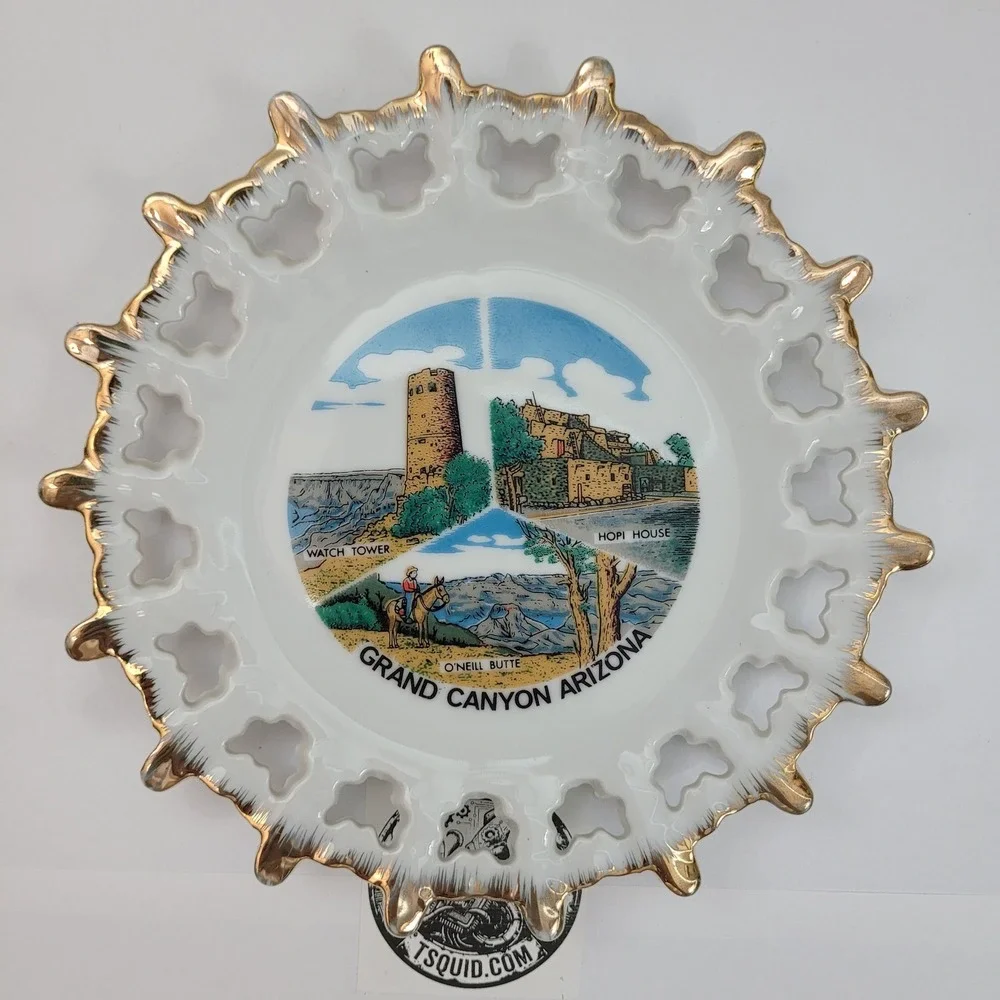 ANCO Souvenir Plate Grand Canyon Arizona Reticulated‎ Gold Trim Vintage 7.25in